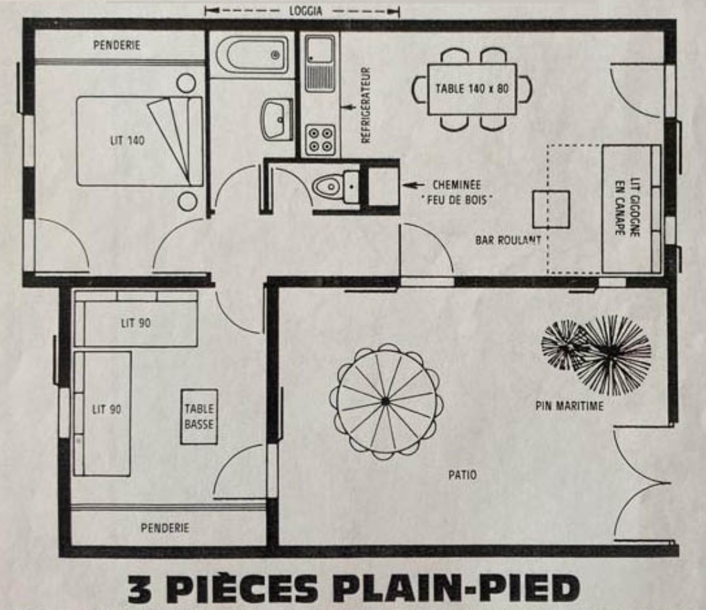 Plan ferme marine Type T3 sol, 3 pièces de plain pied Plan ferme marine Type T3 sol, 3 pièces de plain pied